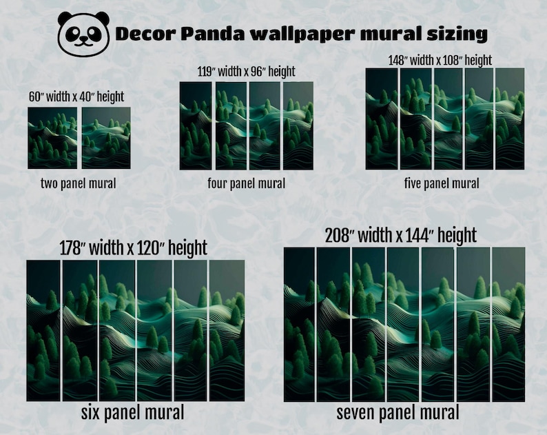 Abstract Green Hills Wall Mural, Modern Forest Waves Print (peel ...