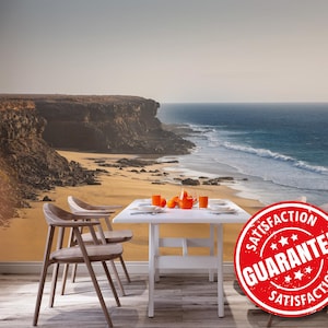 Beach Cliff Mural Wallpaper, Coastal Large Wall Mural Print - Removable Peel & Stick or Non-pasted