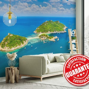 Carta da parati murale isola tropicale, stampa murale grande oceano - rimovibile, stacca e attacca o non incollata