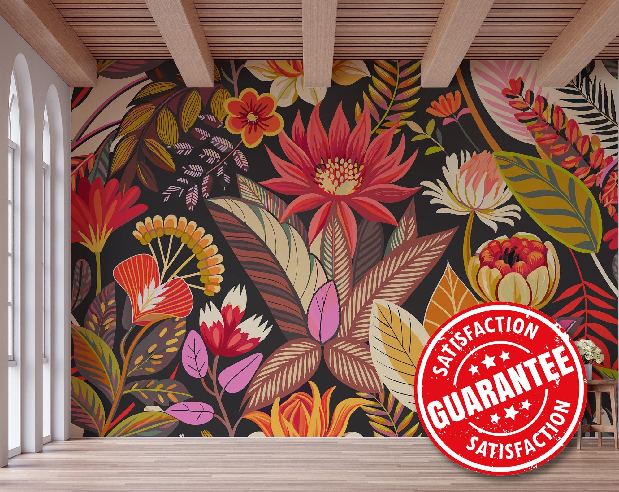 Tropical Flowers Mural – Peel and Stick Botanical Wallpaper - Etsy