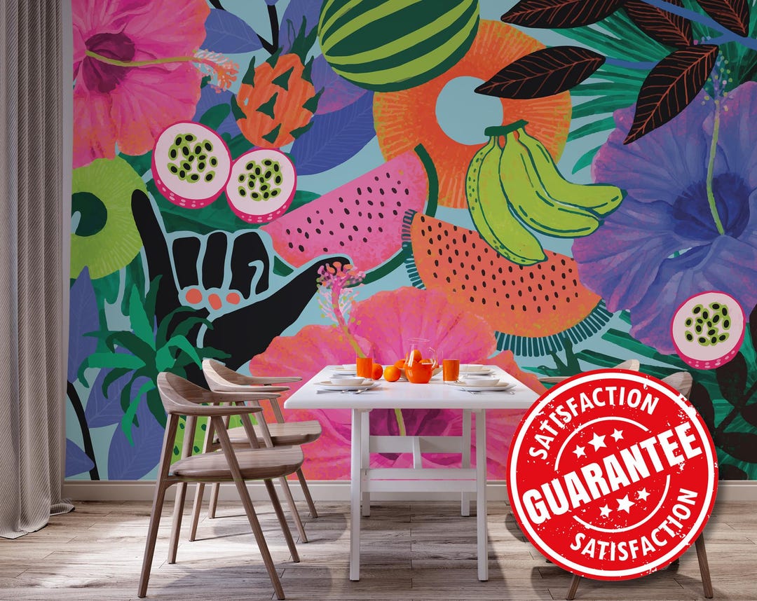 Tropical Fruits Mural – Peel and Stick Wallpaper, Removable Vinyl - Etsy