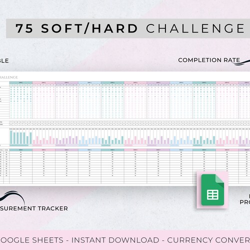 75 Soft Hard Challenge Tracker Spreadsheet Template for Google Etsy