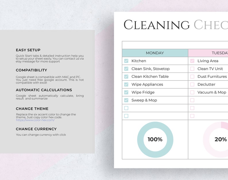 Cleaning Checklist Spreadsheet Template for Google Sheets - Etsy Canada
