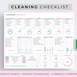 Cleaning Checklist Spreadsheet Template for Google Sheets, Cleaning Schedule, Declutter, Weekly Yearly Cleaning Planner, House Chore List