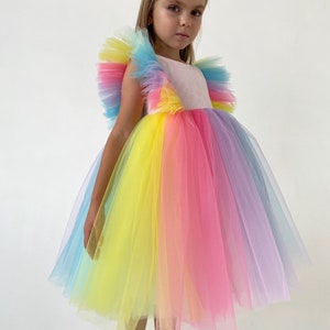 Regenbogen Blumenmädchen Kleid, Tüll Mädchen Kleid, Geburtstag Mädchen Kleid, Tütü Mädchen Kleid, Blumenmädchen Kleid für Hochzeit, Weihnachten Mädchen Kleid Bild 1