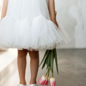 White flower girl dress glitter, Shimmer tulle girl gown, Girl dress for wedding, Birthday girl dress, 1st communion kid's dress for girl image 5