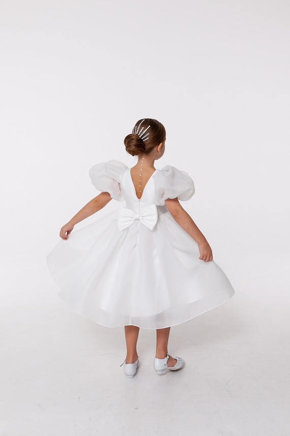 winter white dresses juniors Organza Flower Girl Dress: Long Puffy Sleeves, Bow - Wedding, Junior Bridesmaid Product Grouping: Bonded Twill 85 Brown wedding ideas Size:US9 - IT39