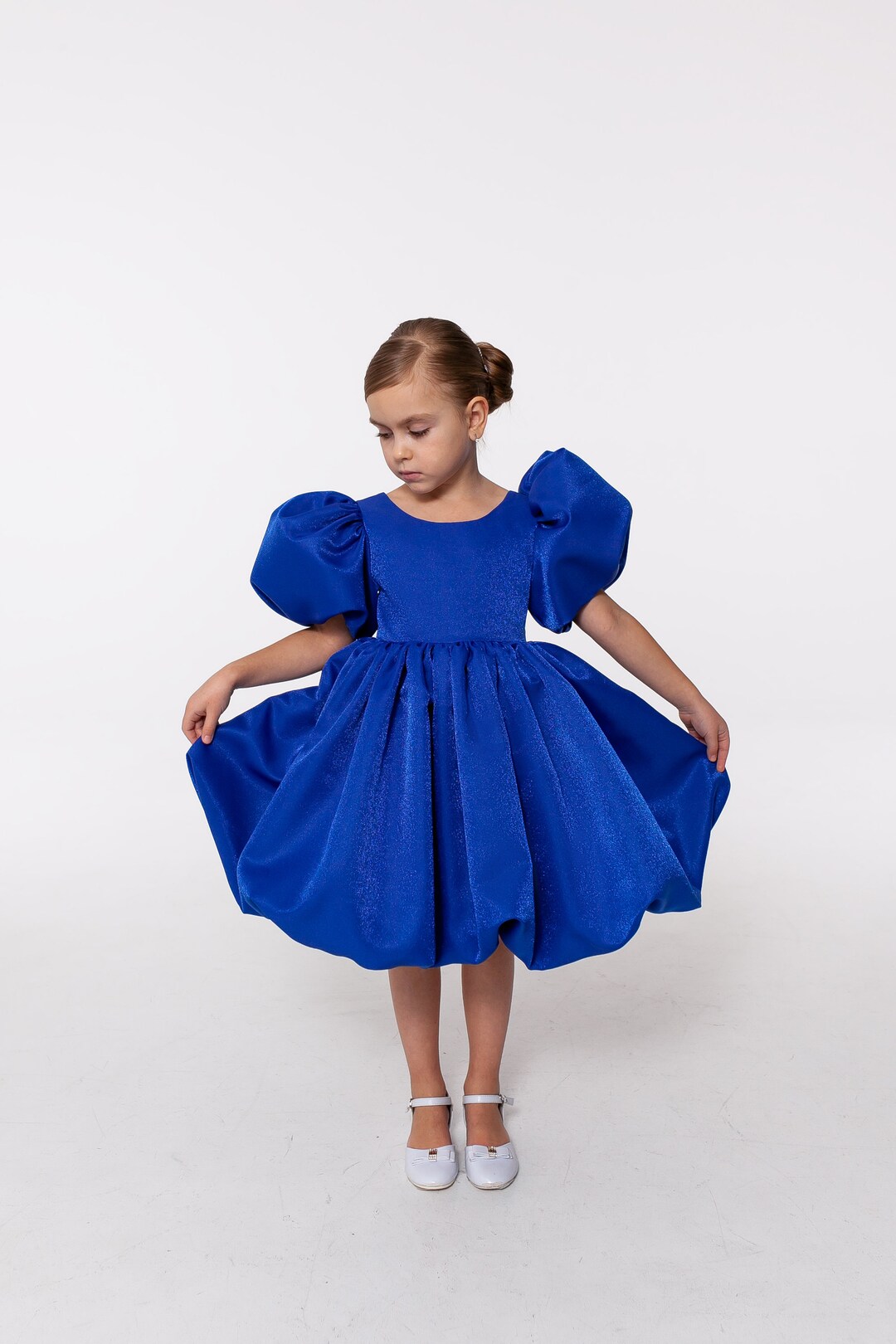 Blue Flower Girl Dress, Birthday Party Girl Dress, Navy Blue Formal