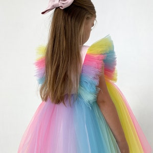 Regenbogen Blumenmädchen Kleid, Tüll Mädchen Kleid, Geburtstag Mädchen Kleid, Tütü Mädchen Kleid, Blumenmädchen Kleid für Hochzeit, Weihnachten Mädchen Kleid Bild 3