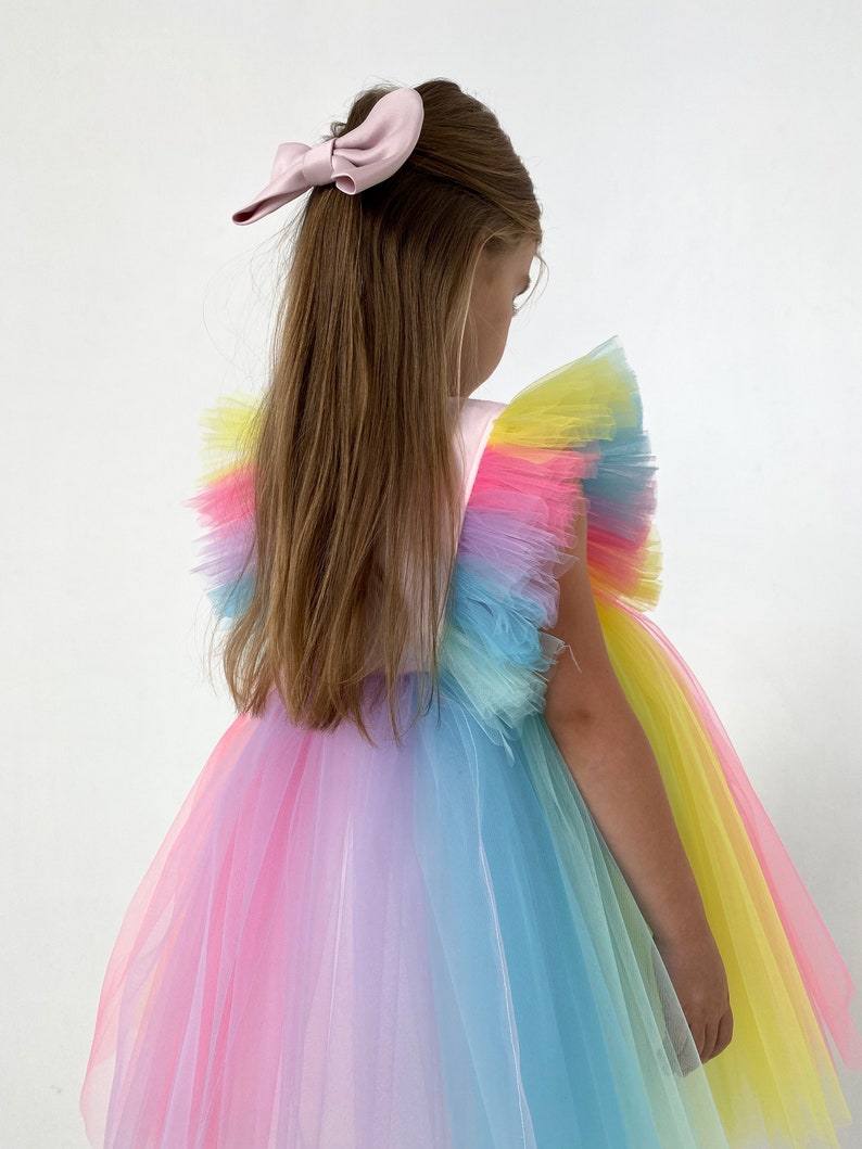 Regenbogen Blumenmädchen Kleid, Tüll Mädchen Kleid, Geburtstag Mädchen Kleid, Tütü Mädchen Kleid, Blumenmädchen Kleid für Hochzeit, Weihnachten Mädchen Kleid Bild 3