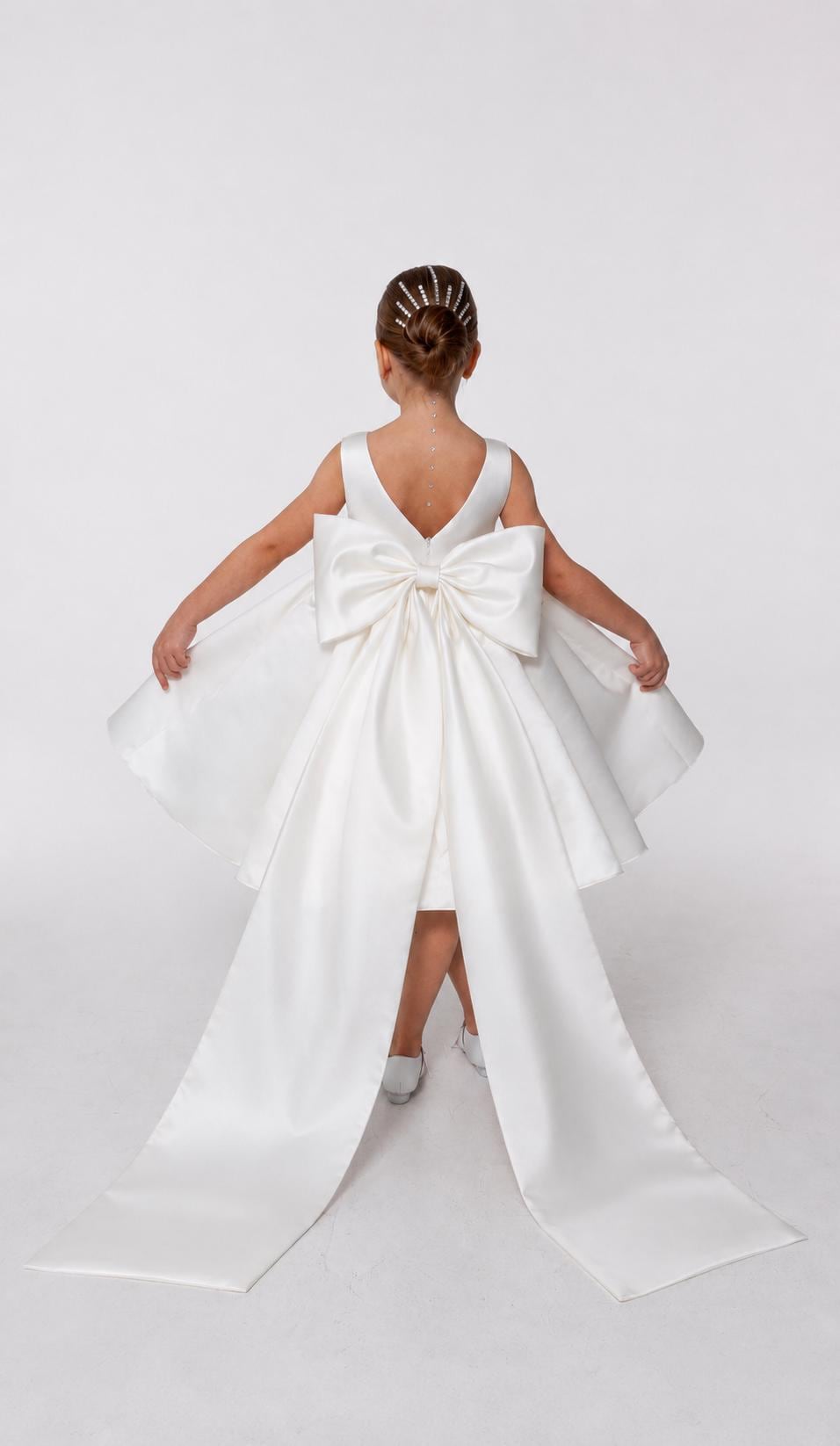 white silk dress with bow Livvy Bow Back Mini Dress