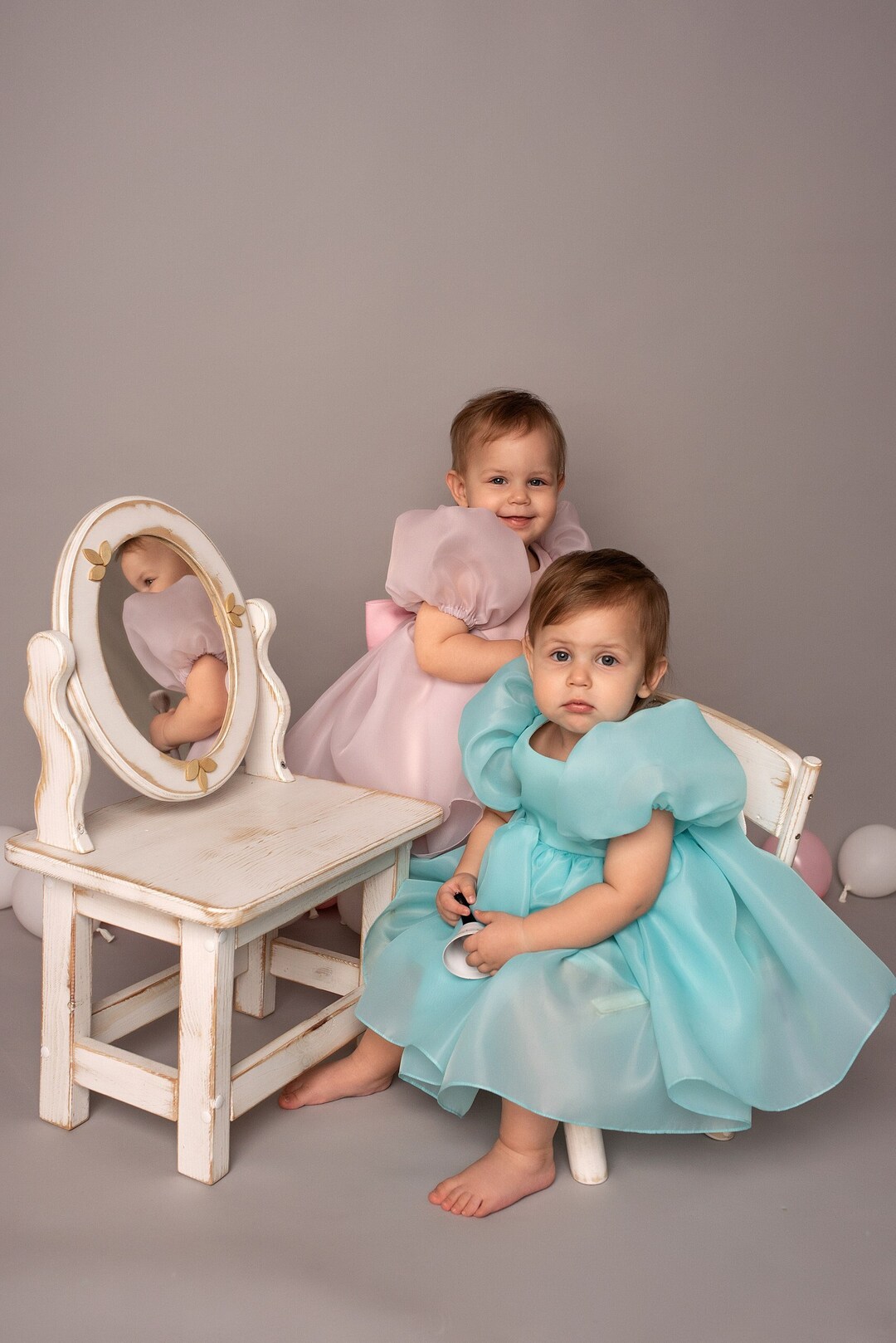 Baby Girls Mint Green Pleated Dress Suit – Elegant 2 Piece Floral Party Wear Set