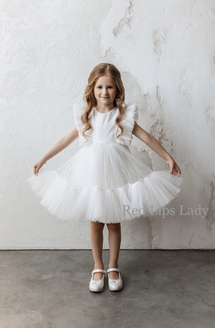 White Tulle Tutu Dress: Glitter Bodice, Ruffle Sleeves - Etsy