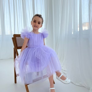 Tulle flower girl dress Lavender purple girls dress Birthday girl dress Princess girl dress for wedding Photoshoot girl dress image 7