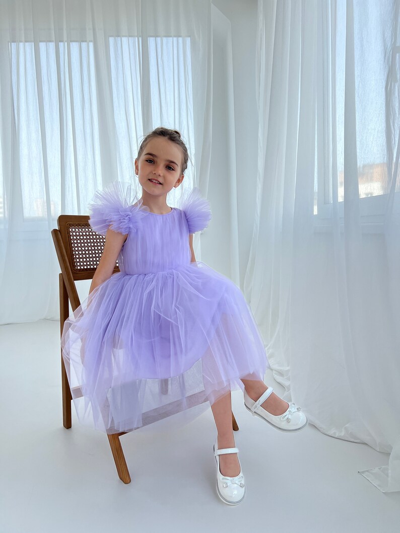 Tulle flower girl dress Lavender purple girls dress Birthday girl dress Princess girl dress for wedding Photoshoot girl dress image 7