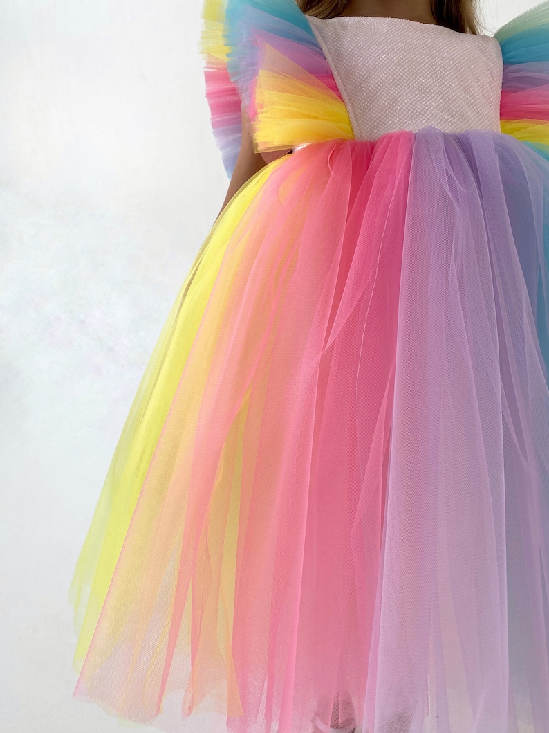 Regenbogen Blumenmädchen Kleid, Tüll Mädchen Kleid, Geburtstag Mädchen Kleid, Tütü Mädchen Kleid, Blumenmädchen Kleid für Hochzeit, Weihnachten Mädchen Kleid Bild 5