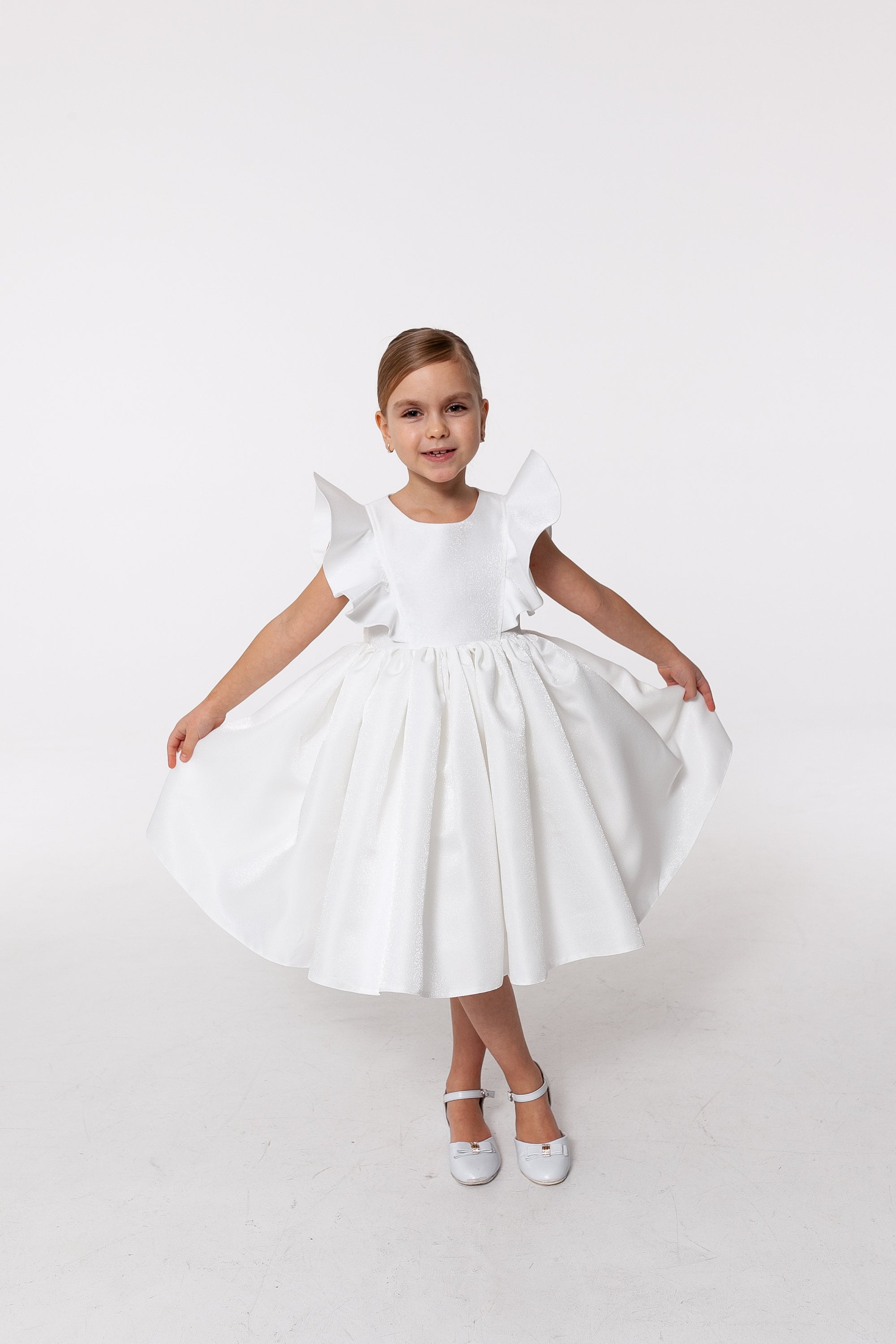 White Flower Girl Dress, Satin Girl Dress, Girl Dress for Wedding