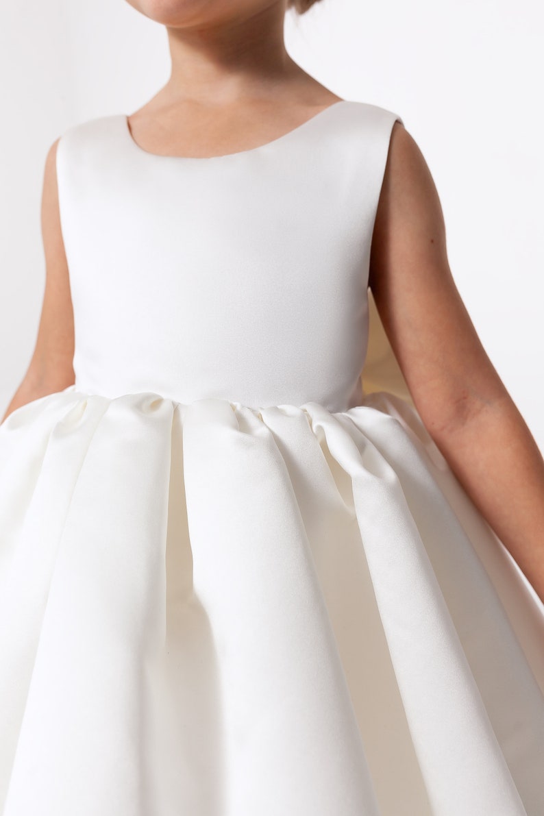 White Satin Flower Girl Dress Big Bow Tutu Girl Dress Etsy