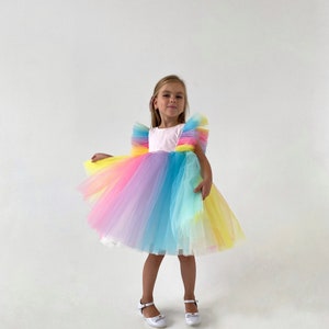 Regenbogen Blumenmädchen Kleid, Tüll Mädchen Kleid, Geburtstag Mädchen Kleid, Tütü Mädchen Kleid, Blumenmädchen Kleid für Hochzeit, Weihnachten Mädchen Kleid Bild 4