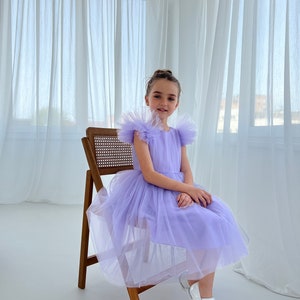 Tulle flower girl dress Lavender purple girls dress Birthday girl dress Princess girl dress for wedding Photoshoot girl dress image 4