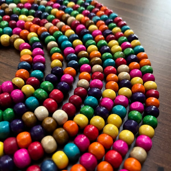 Guirlande de perles en bois multicolore