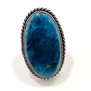 Blue Apatite Ring, Handmade Silver  Ring, Dainty Ring, In Sterling Silver, Size / 7 US