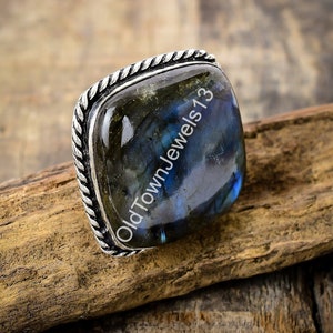 Blue Flash Labradorite Ring Handmade Ring In Sterling Silver, Size / 7 3/4 US