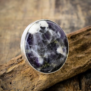 Handmade Morado Purple Opal Sterling Silver Statement Ring - Size 6 3/4