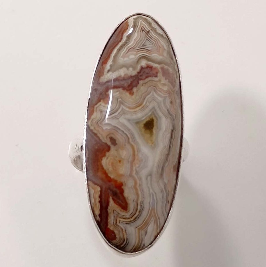 Red Crazy Lace Agate Ring, In Sterling Silver, Size / Adjustable Ring