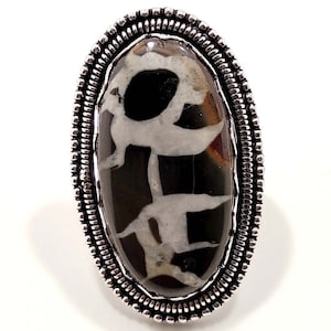 Handmade Black Septarian Ring: Sterling Silver, Size 8 1/4