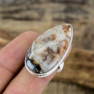 Mexican Crazy Lace Agate Ring, Women Jewelry Ring In Sterling Silver, Size / 8 1/2 US Mother's Day gifts Special Jewellery