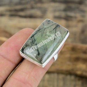 Natural Prehnite Ring, Women Ring, Prehnite Jewelry, In Sterling Silver, Size / 7 US