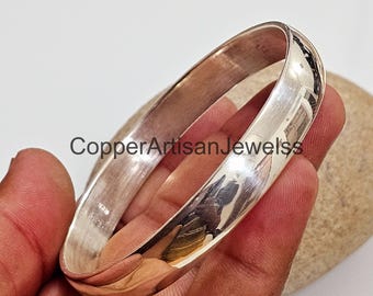 Chunky Sterling Silver Bangle Bracelet – Half Round Design, Solid Silver Cuff, Elegant Handmade Jewelry,