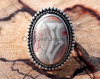 Silver Laguna Red Crazy Lace Agate Lasso Ring