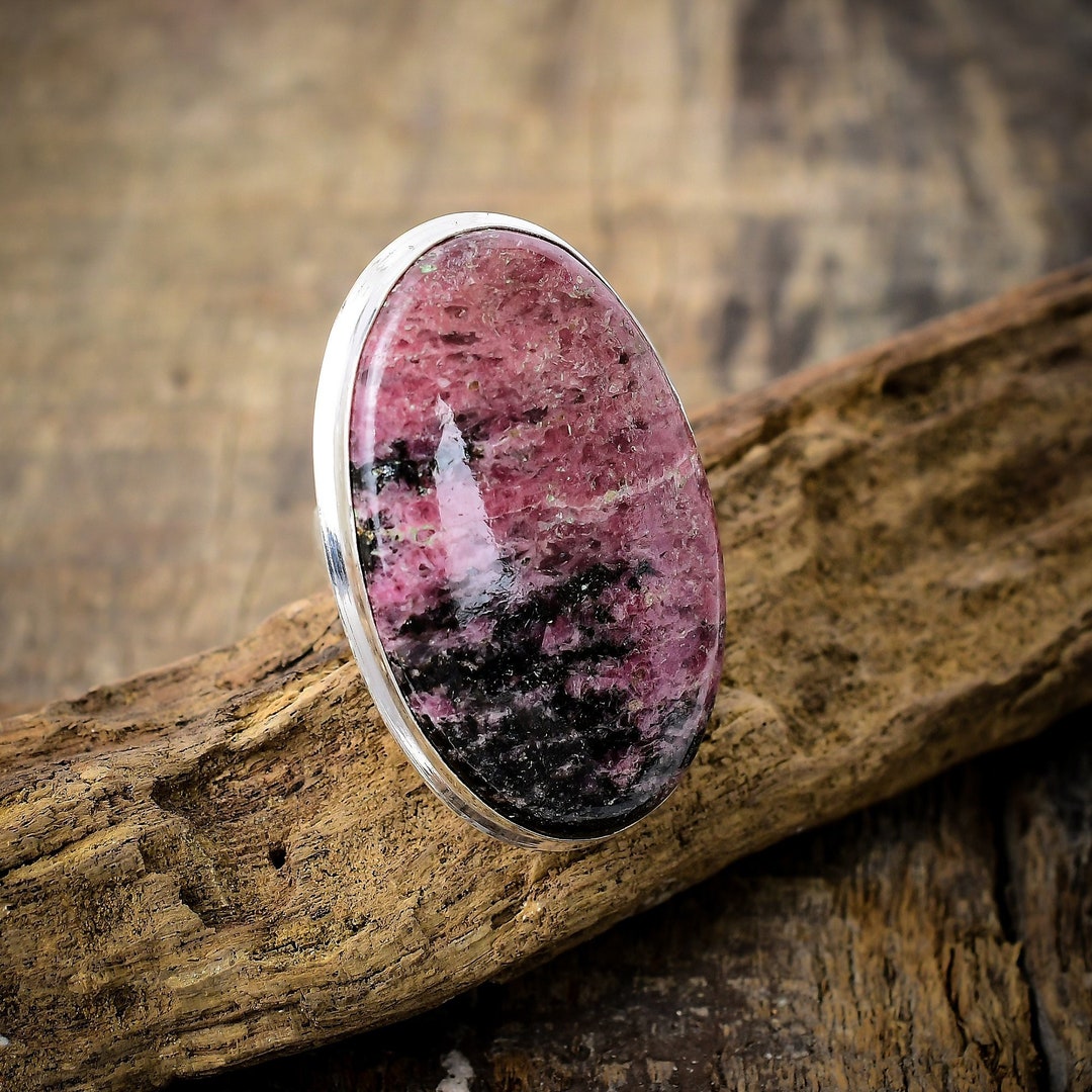 Rare Rhodonite Large Ring, Statement Ring, in Sterling Silver, Size / 7 ...