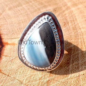 Handmade Pear Blue Opal Ring: 925 Sterling Silver Gemstone Jewelry
