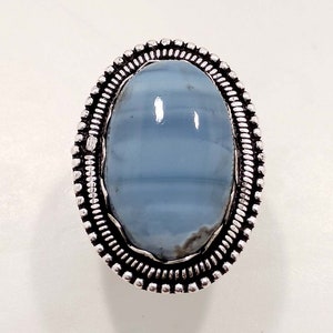Natural Oregon Owyhee Blue Opal Ring Statement RingIn Sterling Silver, Size / 8 US