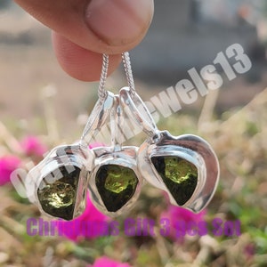 Genuine Moldavite Crystal Necklace - From Czech Republic, 925 Sterling Silver Necklace, Natural Raw Moldavite Tektite - 3 pcs Necklace Set