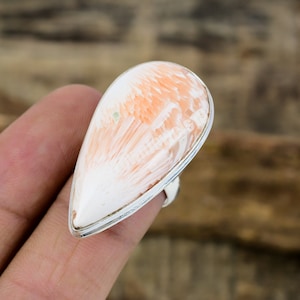 Pink Scolecite Ring Long Ring, Christmas Gift Ring, In Sterling Silver, Size / 7 US