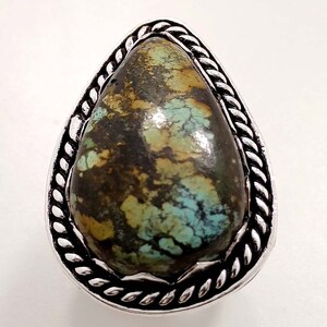 Handmade Tibetan Turquoise Ring: Sterling Silver Statement Jewelry