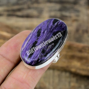 Rare Charoite Gemstone Ring: Handmade Sterling Silver, Size 8.5