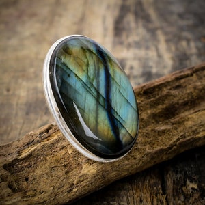 Multi Flash Labradorite Ring Handmade Ring In Sterling Silver, Size / 6 3/4 US