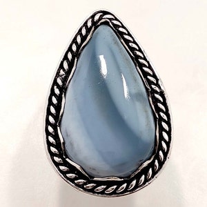 Handmade Owyhee Blue Opal Ring: Sterling Silver Boho Statement