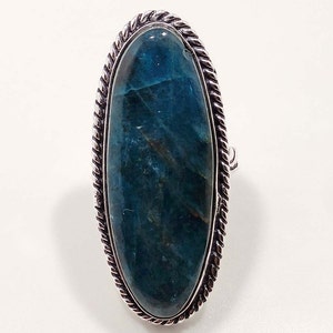 Handmade Sterling Silver Apatite Ring - Boho Style, US Size 6