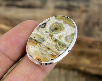 Real Ocean Jasper Ring Large Ring, Statement Ring, In Sterling Silver, Size / 7 US Mother's Day gifts Special Jewellery