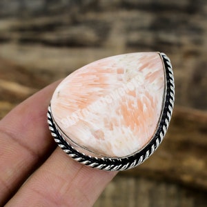 Pink Scolecite Sterling Silver Ring - Size 7