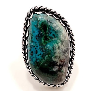 Chrysocolla Ring Statement Ring, In Sterling Silver, Size / 7 US