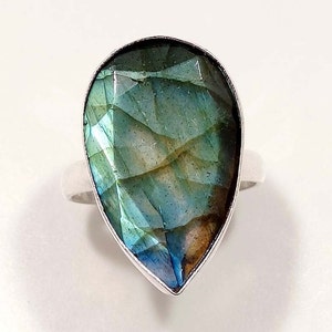 Labradorite Silver Ring, In Sterling Silver, Size / 9 1/2 US