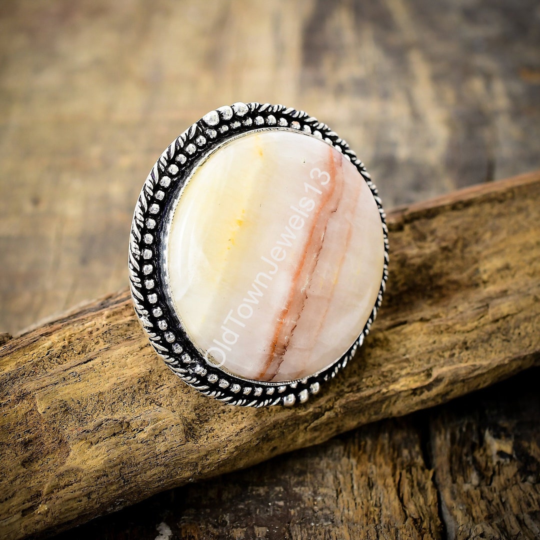 Rare Yellow Aragonite Big Round Ring Large Ring Statement Etsy