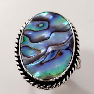 Abalone Shell Sterling Silver Ring - Handmade Size 8